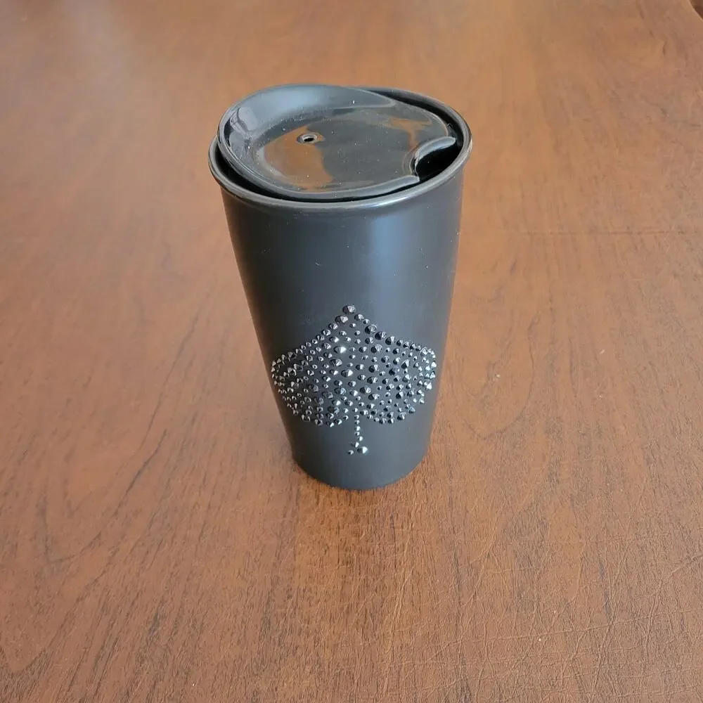 Starbucks 2015 Las Vegas Spade Swarovski Crystal Black Ceramic Travel Tumbler